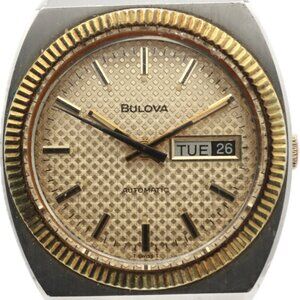 Vintage Bulova Honeycomb Dial Men's Automatic Wristwatch 11BSACB Steel Two Tone